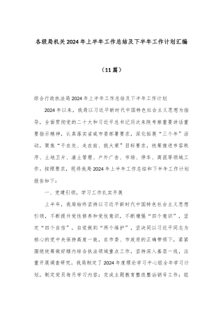 （11篇）各级局机关2024年上半年工作总结及下半年工作计划汇编
