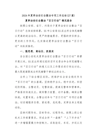(27篇)2024年夏季治安打击整治专项工作总结