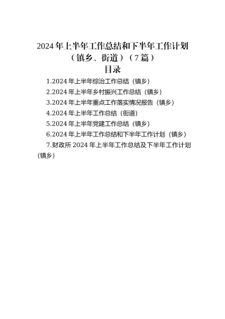 2024年上半年工作总结和下半年工作计划（镇乡、街道）（7篇）