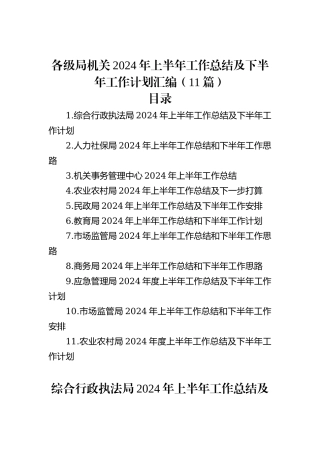 各级局机关2024年上半年工作总结及下半年工作计划汇编（11篇）