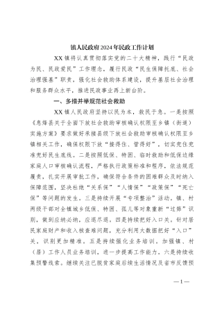 镇人民政府2024年民政工作计划