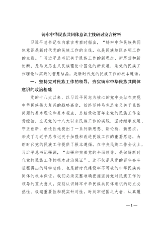铸牢中华民族共同体意识主线研讨发言材料