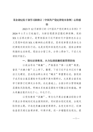 某企业纪检干部学习新修订《中国共 产 党纪律处分条例》心得感悟