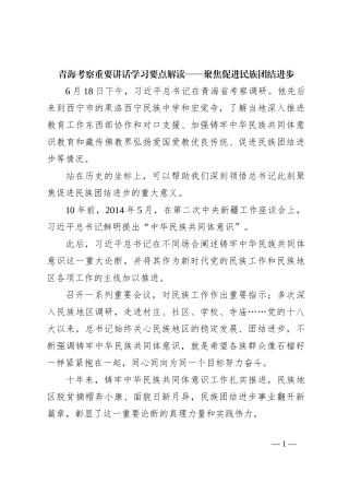 青海考察重要讲话学习要点解读——聚焦促进民族团结进步