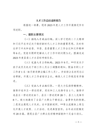 人才工作总结述职报告