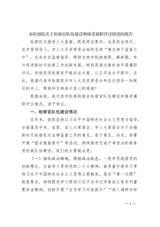 市检察院关于检察官队伍建设和接受履职评议情况的报告