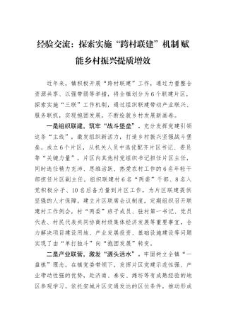 经验交流：探索实施“跨村联建”机制+赋能乡村振兴提质增效
