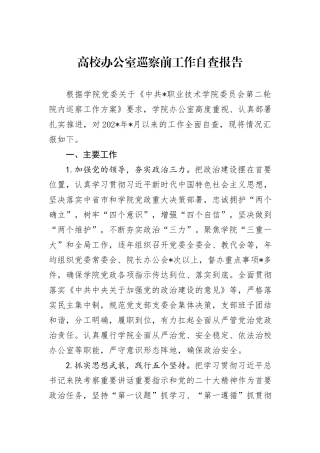 高校办公室巡察前工作自查报告