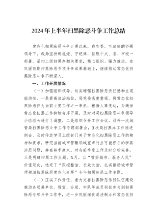 2024年上半年扫黑除恶斗争工作总结