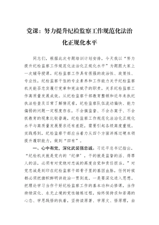 党课：努力提升纪检监察工作规范化法治化正规化水平