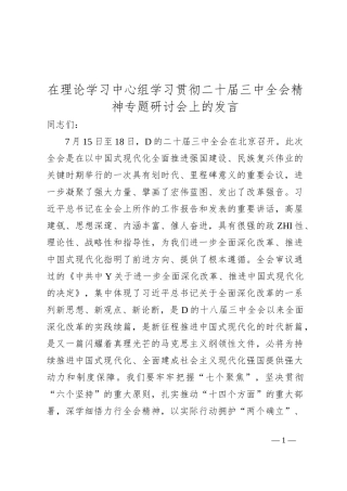 在理论学习中心组学习贯彻二十届三中全会精神专题研讨会上的发言