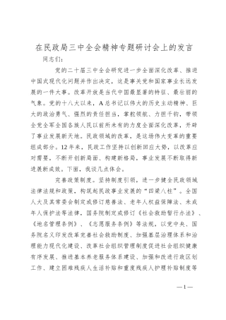在民政局三中全会精神专题研讨会上的发言