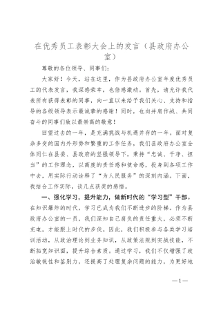 在优秀员工表彰大会上的发言（县政府办公室）