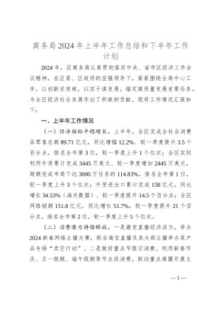 商务局2024年上半年工作总结和下半年工作计划