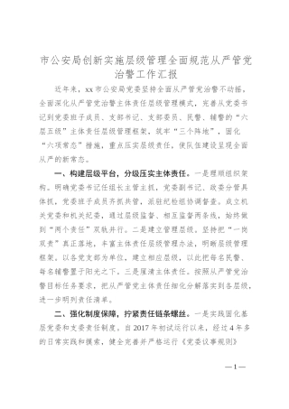 市公安局创新实施层级管理全面规范从严管党治警工作汇报
