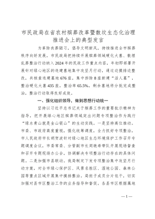 市民政局在省农村殡葬改革暨散坟生态化治理推进会上的典型发言