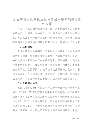 县公安机关刑事执法领域突出问题专项整治工作方案