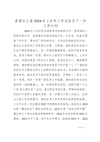 县委办公室2024年上半年工作总结及下一步工作计划