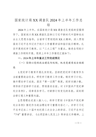 国家统计局XX调查队2024年上半年工作总结