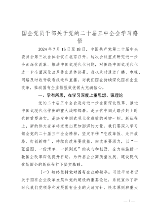 国企党员干部关于党的二 十届三 中全会学习感悟