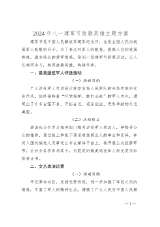 2024年八一建军节致敬英雄主题方案