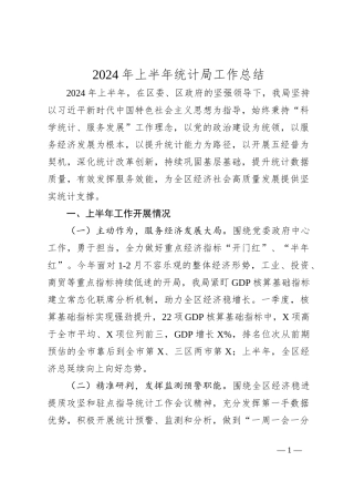 2024年上半年统计局工作总结