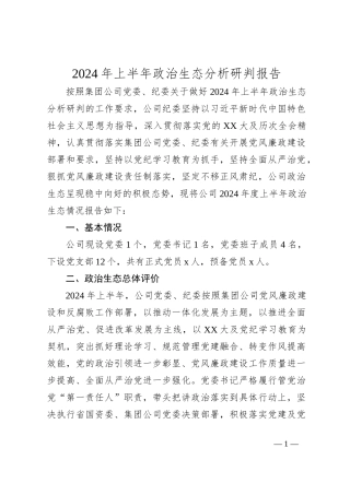 2024年上半年政治生态分析研判报告