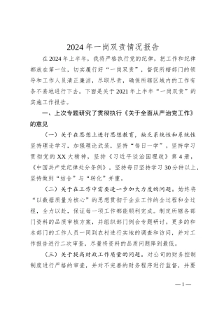 2024年一岗双责情况报告