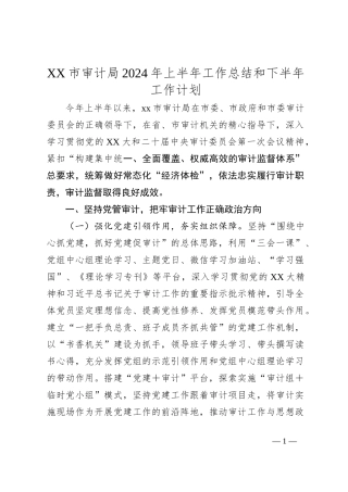 XX市审计局2024年上半年工作总结和下半年工作计划