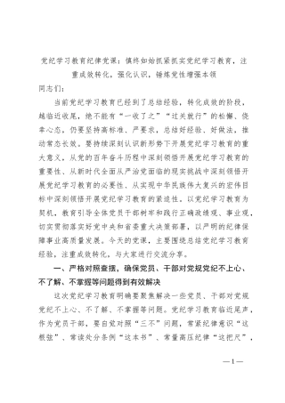 党纪学习教育纪律党课：慎终如始抓紧抓实党纪学习教育，注重成效转化，强化认识，锤炼党性增强本领
