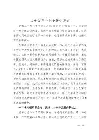 二 十届三 中全会研讨发言