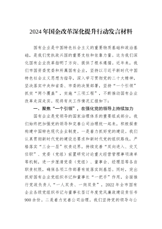 2024年国企改革深化提升行动发言材料