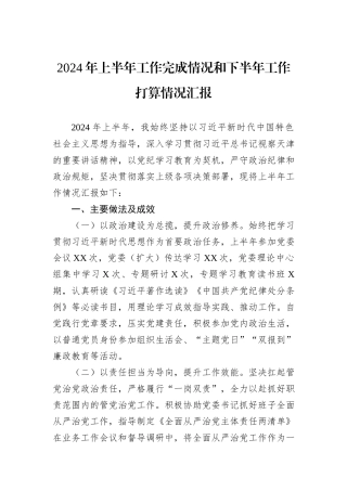 2024年上半年工作完成情况和下半年工作打算情况汇报