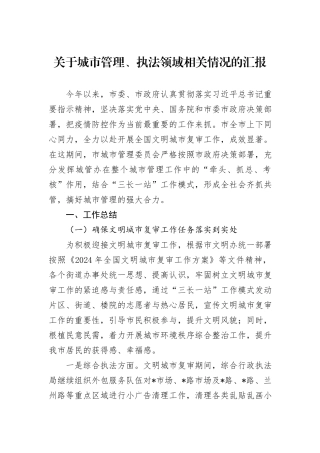 关于城市管理、执法领域相关情况的汇报