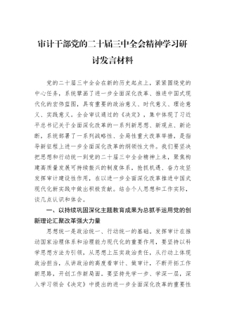审计干部党的二十届三中全会精神学习研讨发言材料