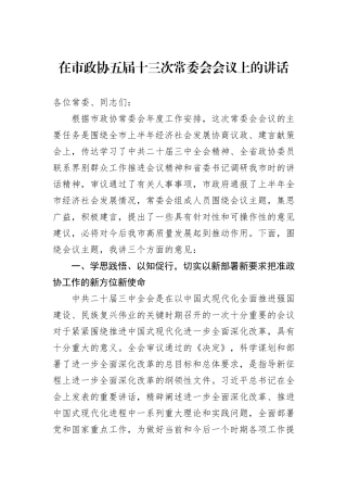 在市政协五届十三次常委会会议上的讲话