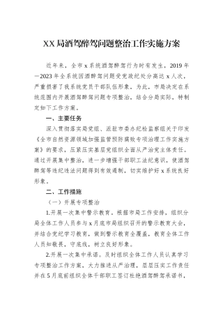 XX局酒驾醉驾问题整治工作实施方案