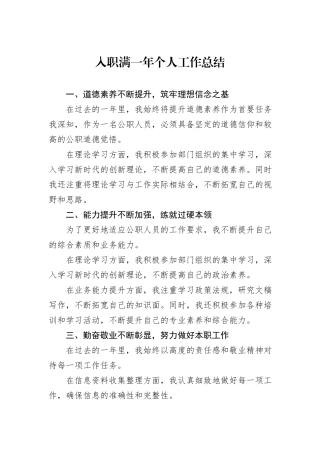 入职满一年个人工作总结