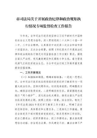 市司法局关于开展政治纪律和政治规矩执行情况专项监督检查工作报告