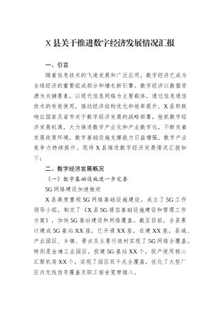 X县关于推进数字经济发展情况汇报