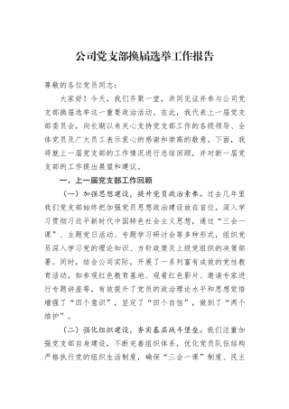公司党支部换届选举工作报告