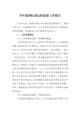 半年集团纪委纪检监察工作报告