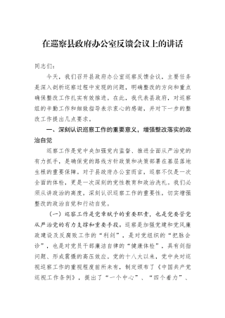 在巡察县政府办公室反馈会议上的讲话