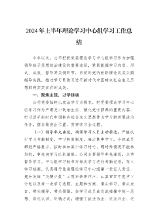 2024年上半年理论学习中心组学习工作总结