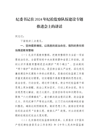 纪委书记在2024年纪检监察队伍建设专题推进会上的讲话