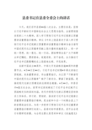 县委书记在县委全委会上的讲话