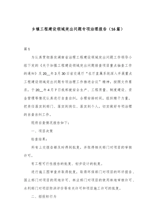 （16篇）乡镇工程建设领域突出问题专项治理报告