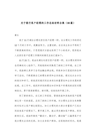 （30篇）关于银行客户经理的工作总结材料合集