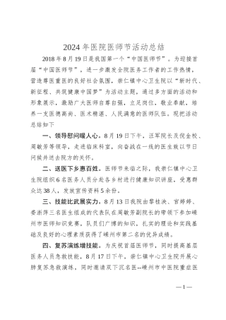 2024年医院医师节活动总结