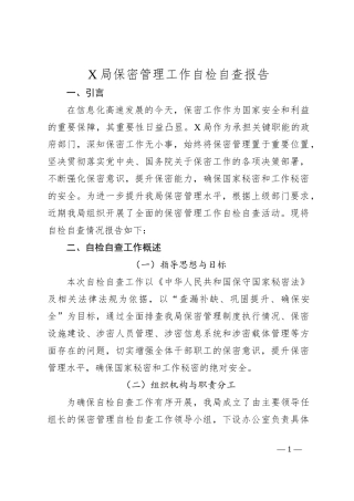 X局保密管理工作自检自查报告